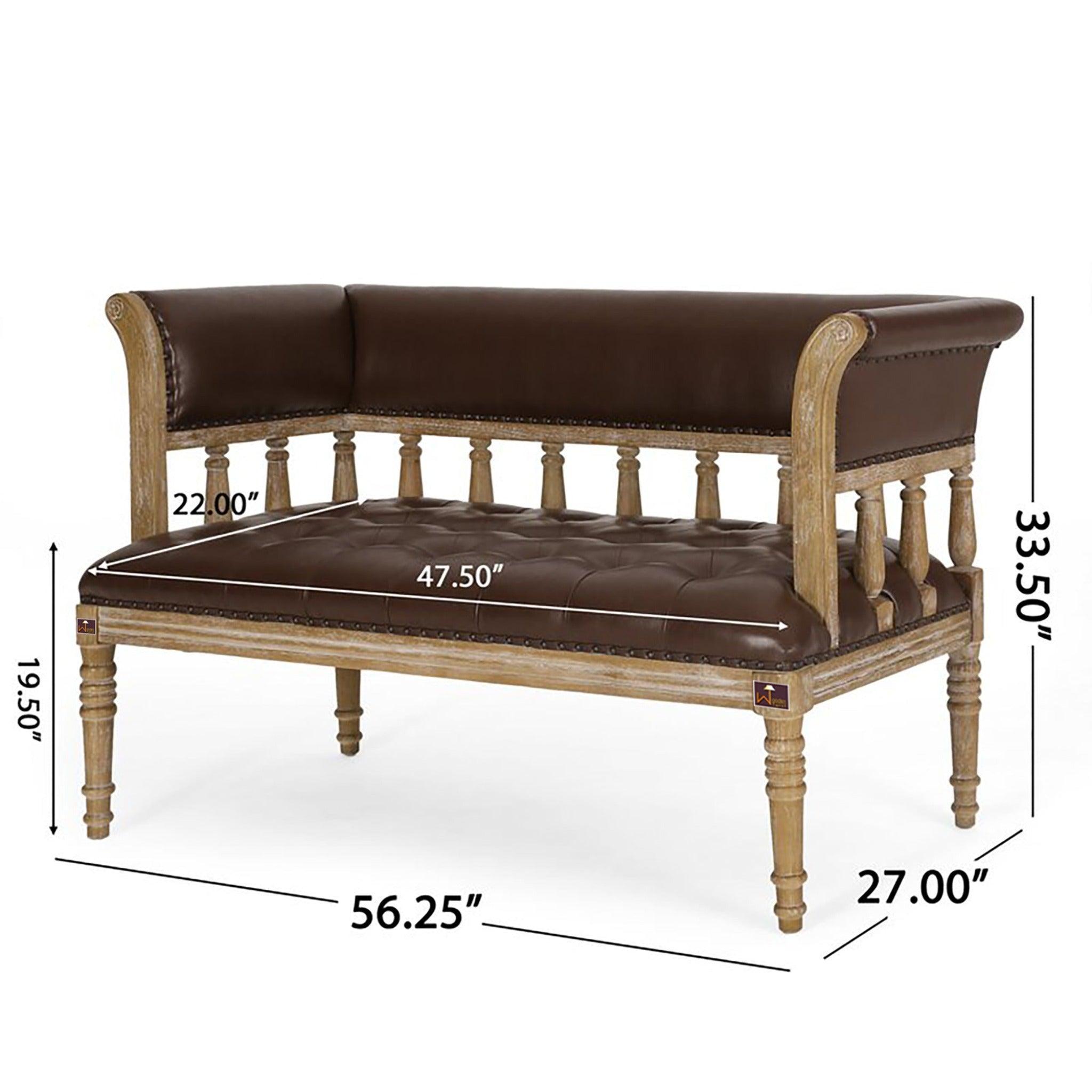 Wooden Flared Arm Loveseat Bench for Living Room Comfort for Backrest (2 Seater, Dark Brown) - WoodenTwist