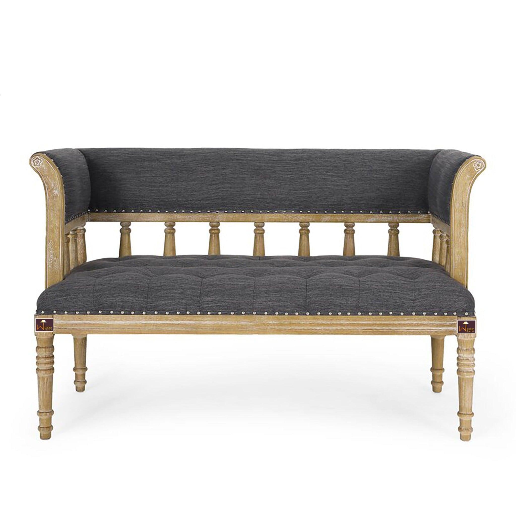 Wooden Flared Arm Loveseat Bench for Living Room Comfort for Backrest (2 Seater, Grey) - WoodenTwist