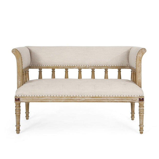 Wooden Flared Arm Loveseat Bench for Living Room Comfort for Backrest (2 Seater, Beige) - WoodenTwist