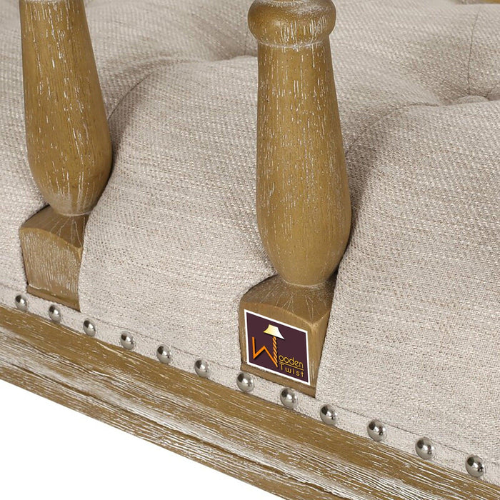 Wooden Flared Arm Loveseat Bench for Living Room Comfort for Backrest (2 Seater, Beige) - WoodenTwist