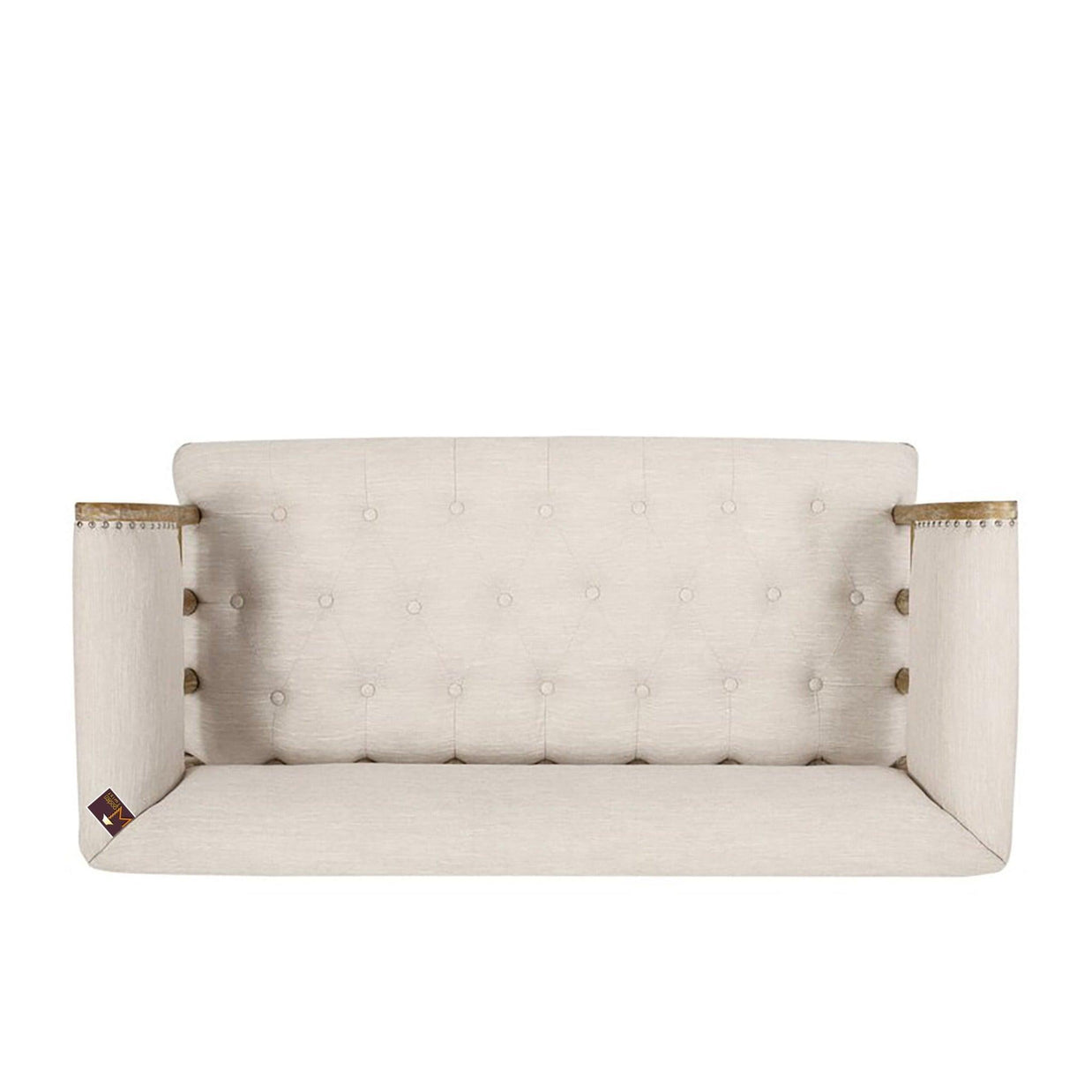 Wooden Flared Arm Loveseat Bench for Living Room Comfort for Backrest (2 Seater, Beige) - WoodenTwist