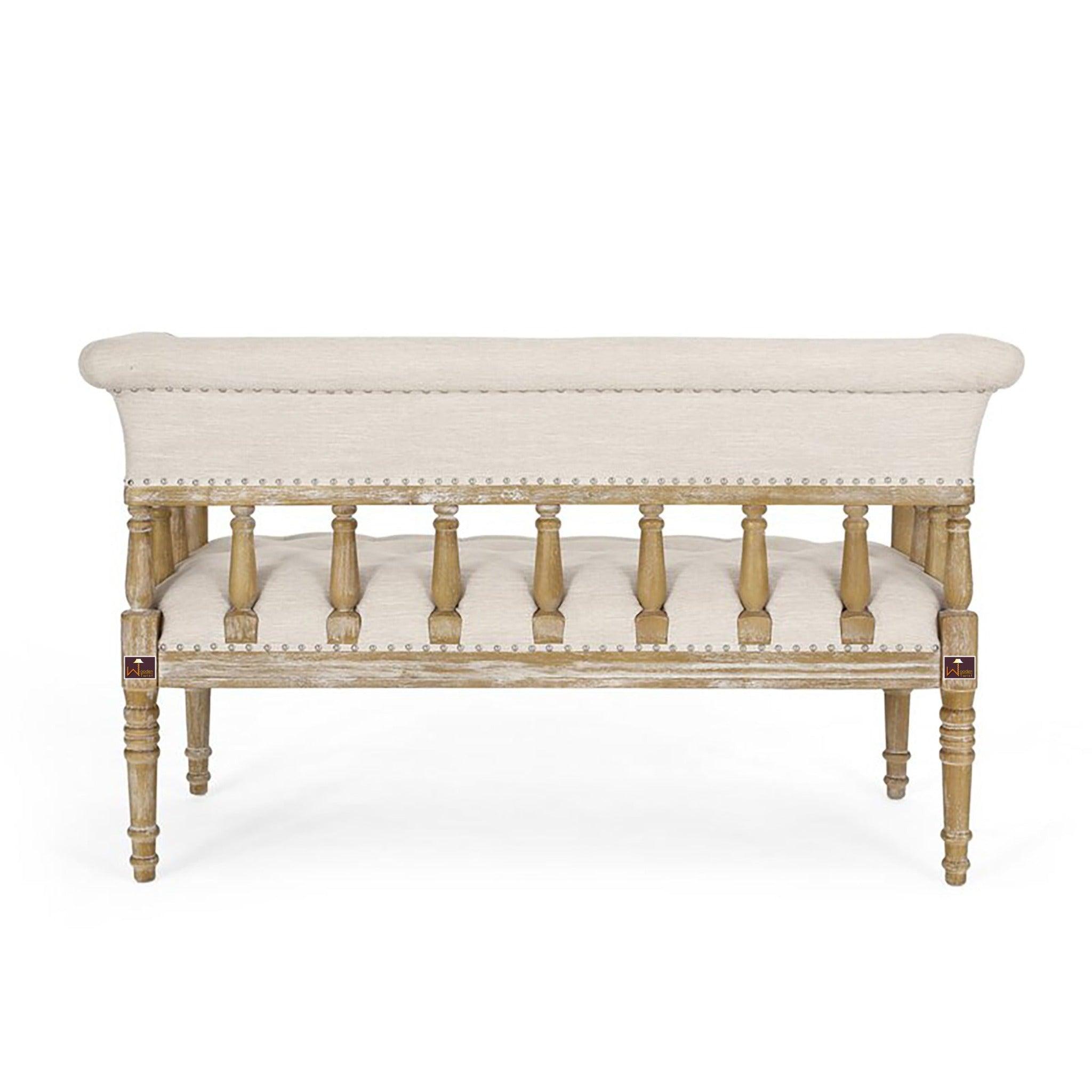 Wooden Flared Arm Loveseat Bench for Living Room Comfort for Backrest (2 Seater, Beige) - WoodenTwist