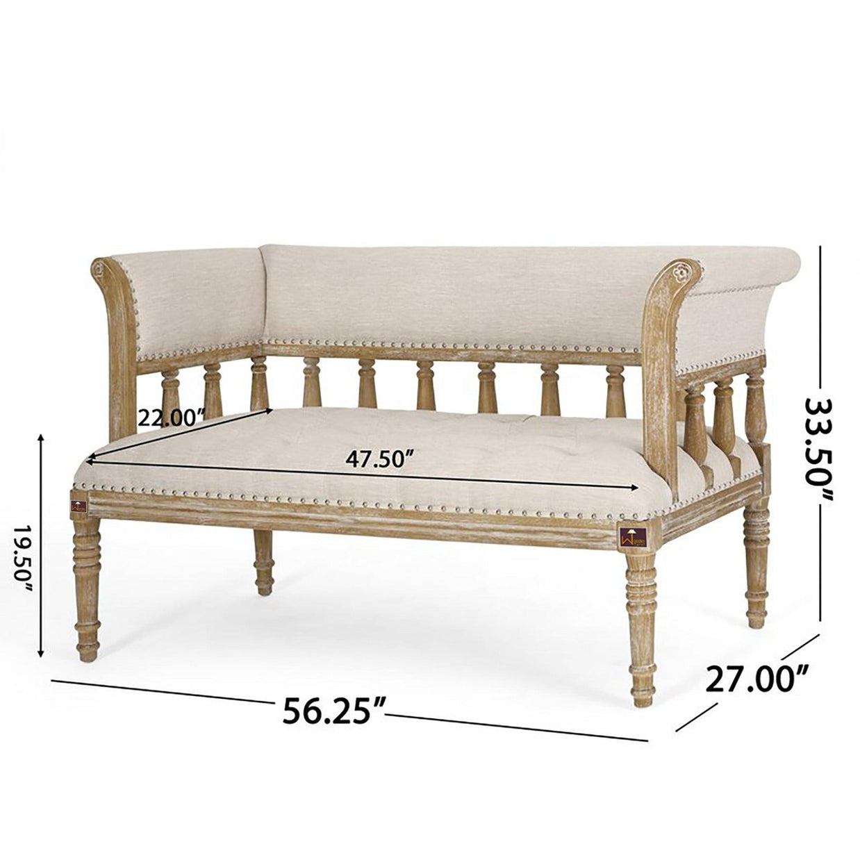 Wooden Flared Arm Loveseat Bench for Living Room Comfort for Backrest (2 Seater, Beige) - WoodenTwist