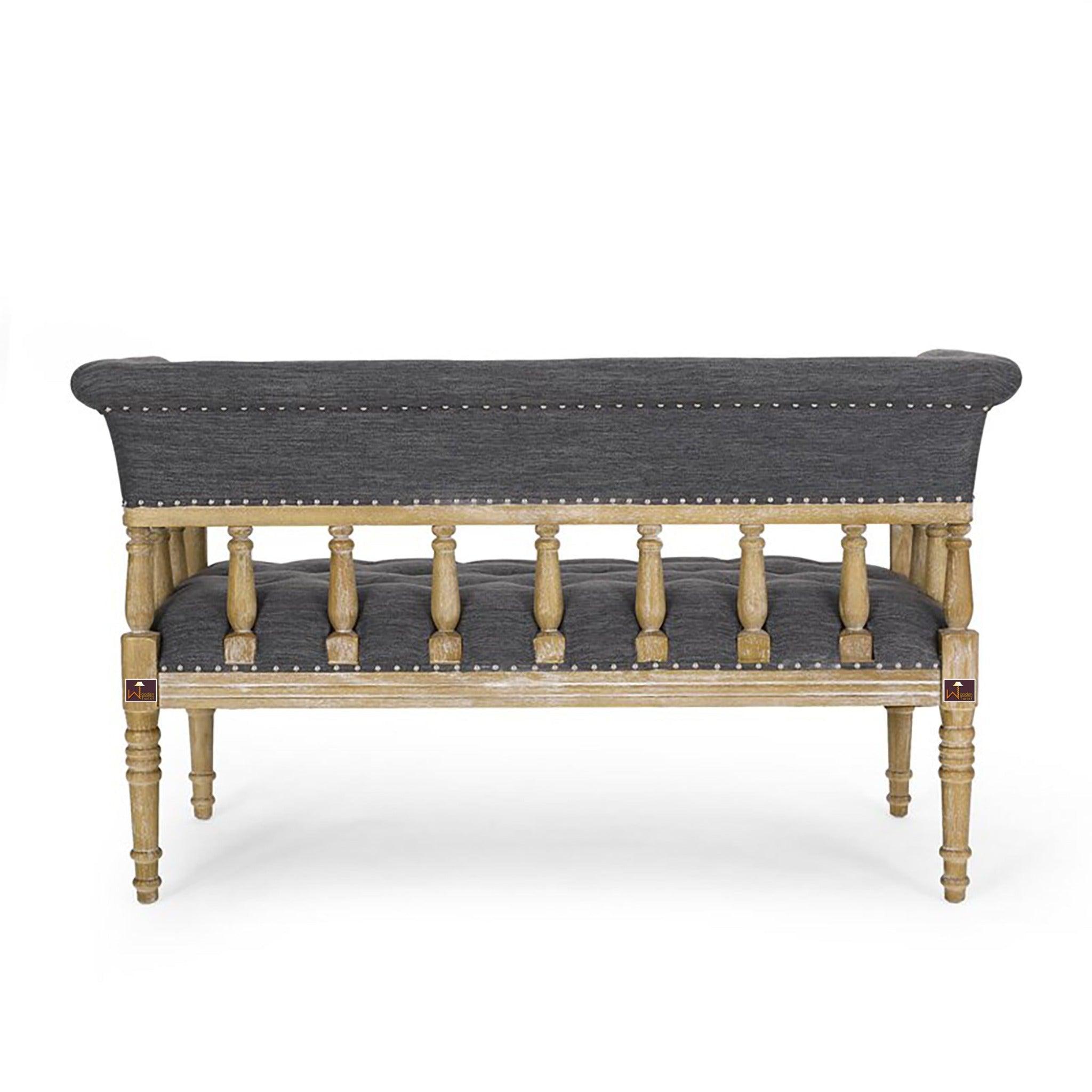 Wooden Flared Arm Loveseat Bench for Living Room Comfort for Backrest (2 Seater, Grey) - WoodenTwist