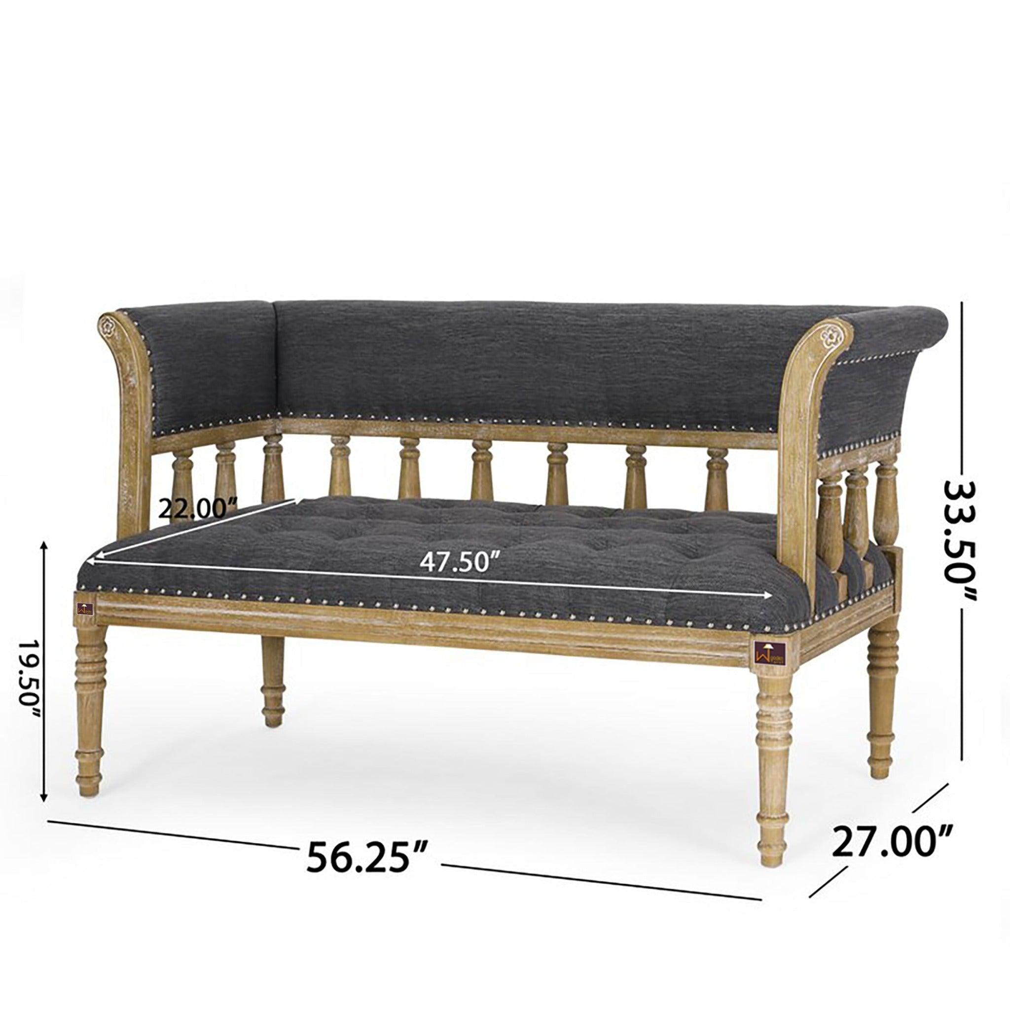 Wooden Flared Arm Loveseat Bench for Living Room Comfort for Backrest (2 Seater, Grey) - WoodenTwist