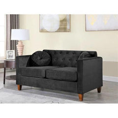 Velvet Square Arm Loveseat 2 Seater Sofa - WoodenTwist