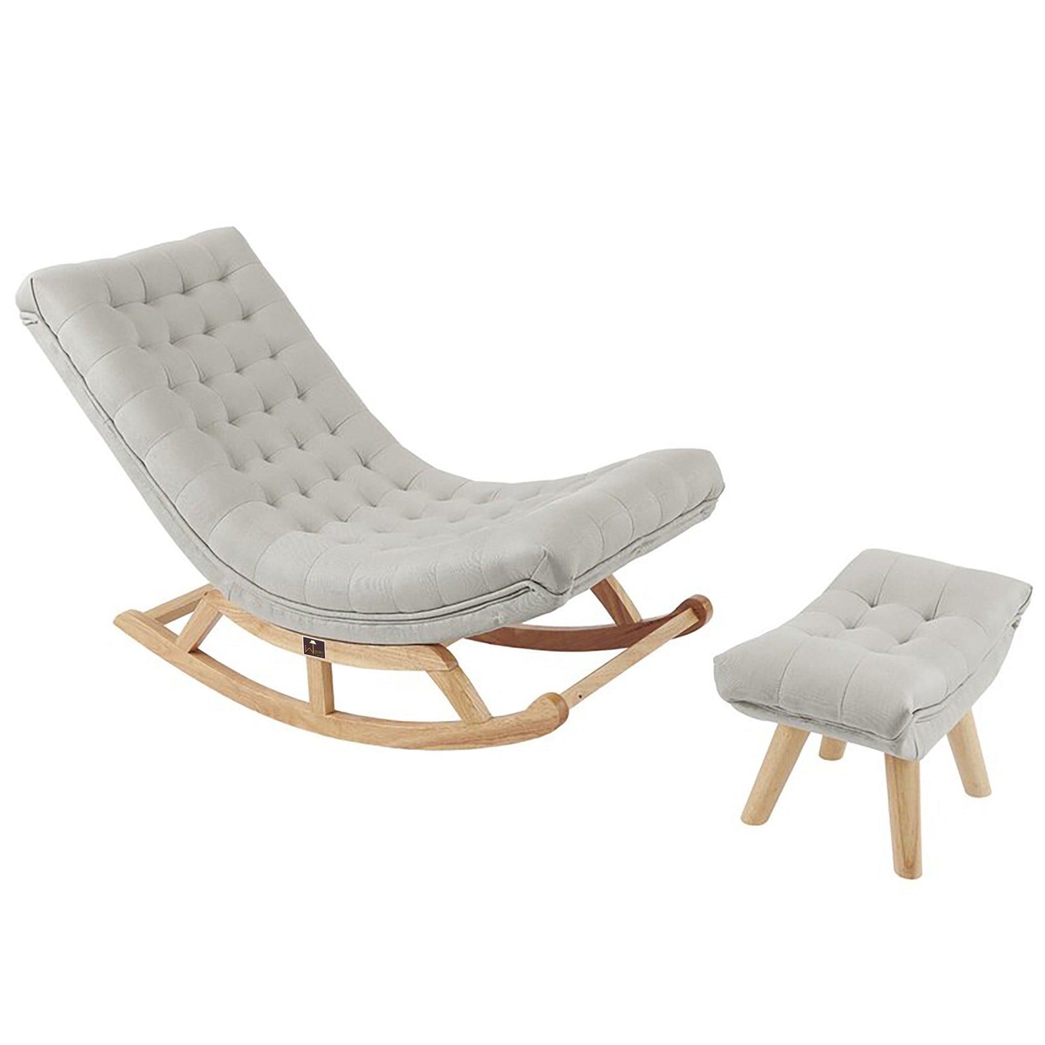 Recliner Lounger Wooden Manton Rocking Chair (Light Beige) - WoodenTwist