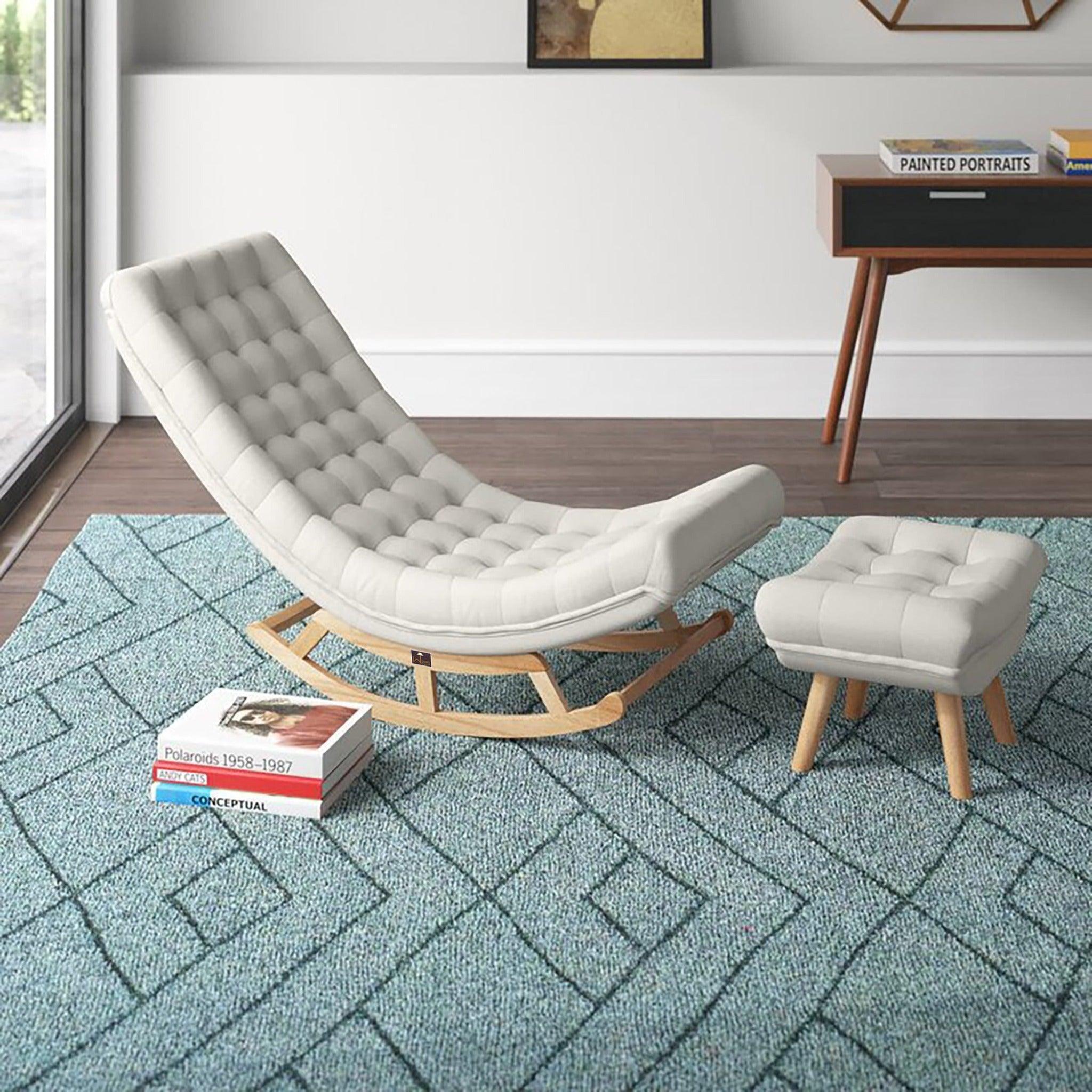 Recliner Lounger Wooden Manton Rocking Chair (Light Beige) Light Beige