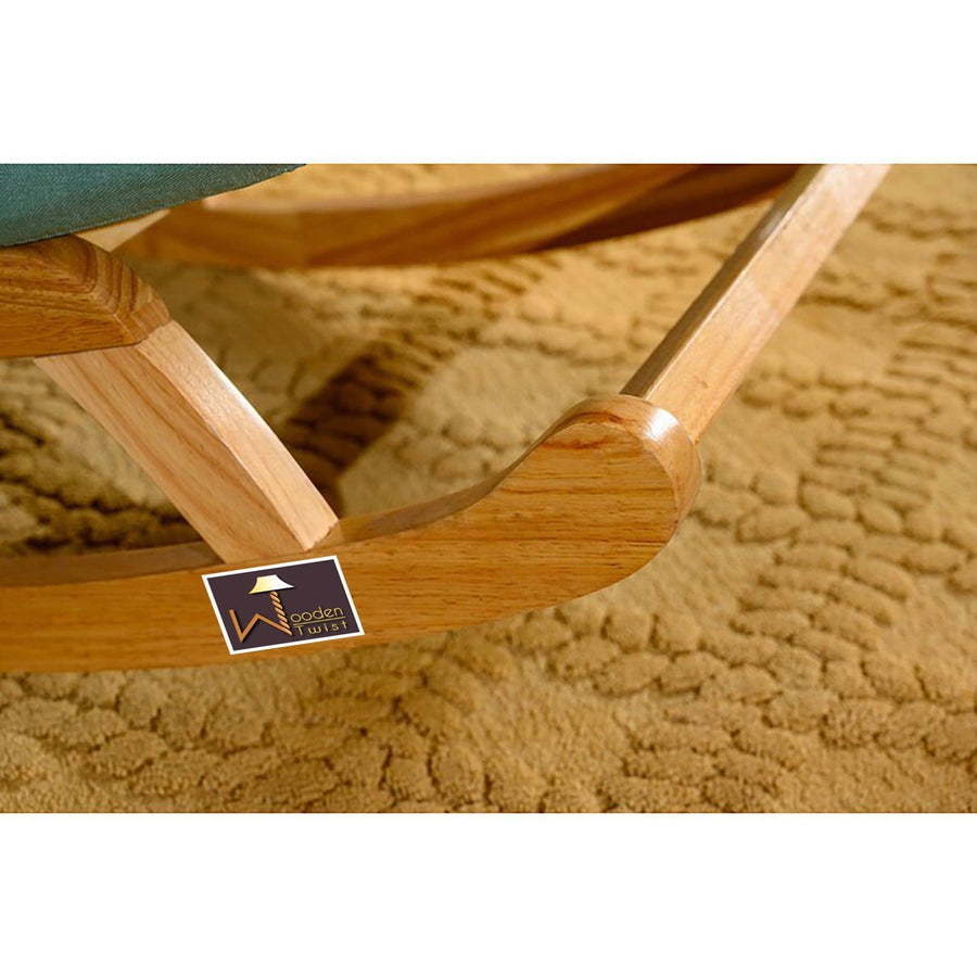Natural Wood Frame, Sky Blue Fabric Cushion