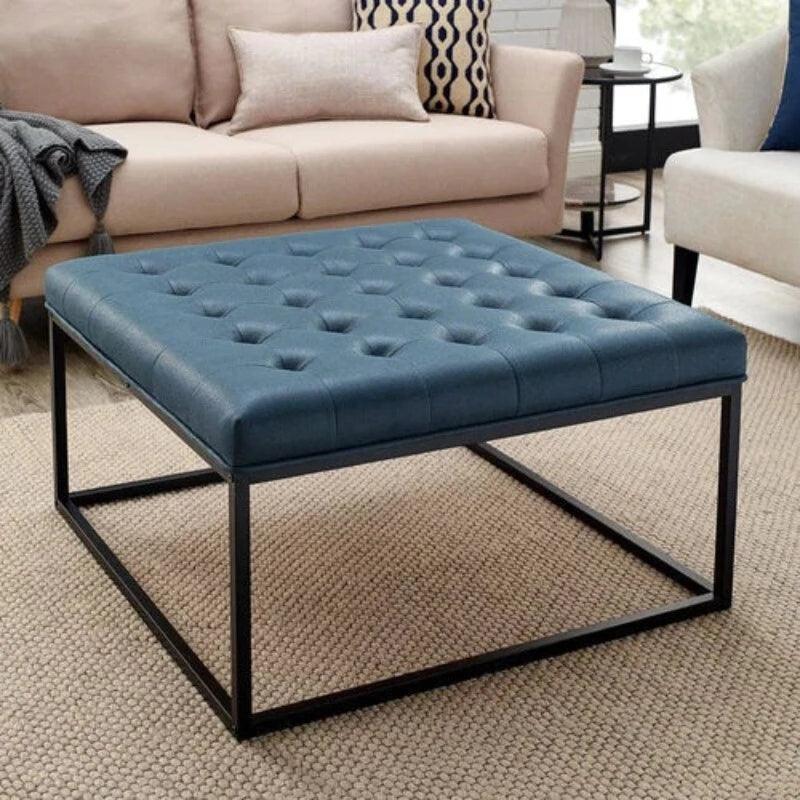 Wide Leatherette Tufted Square Coffee Table For Living Room - WoodenTwist