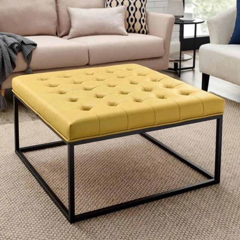 Wide Leatherette Tufted Square Coffee Table For Living Room - WoodenTwist