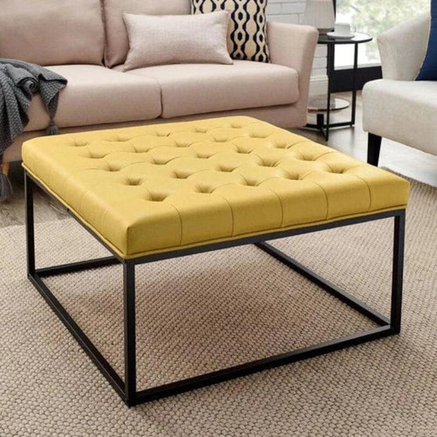 Wide Leatherette Tufted Square Coffee Table For Living Room - WoodenTwist