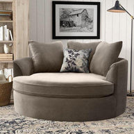 Wooden Twist Velvet Round Solid Wood Barrel Sofa Chair - WoodenTwist