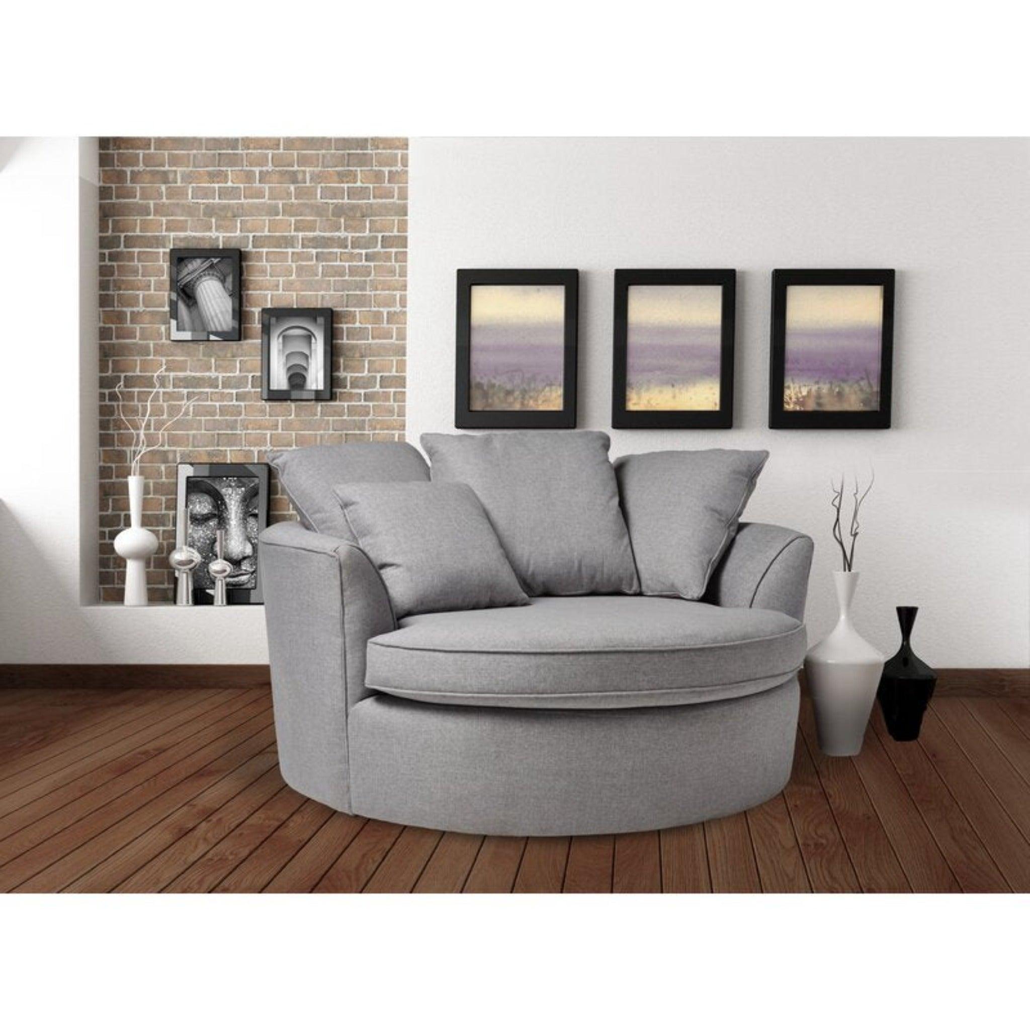 Wooden Modern Round Accent Sofa Barrel Cuddle Chair With Pillows (Silver) Silver
