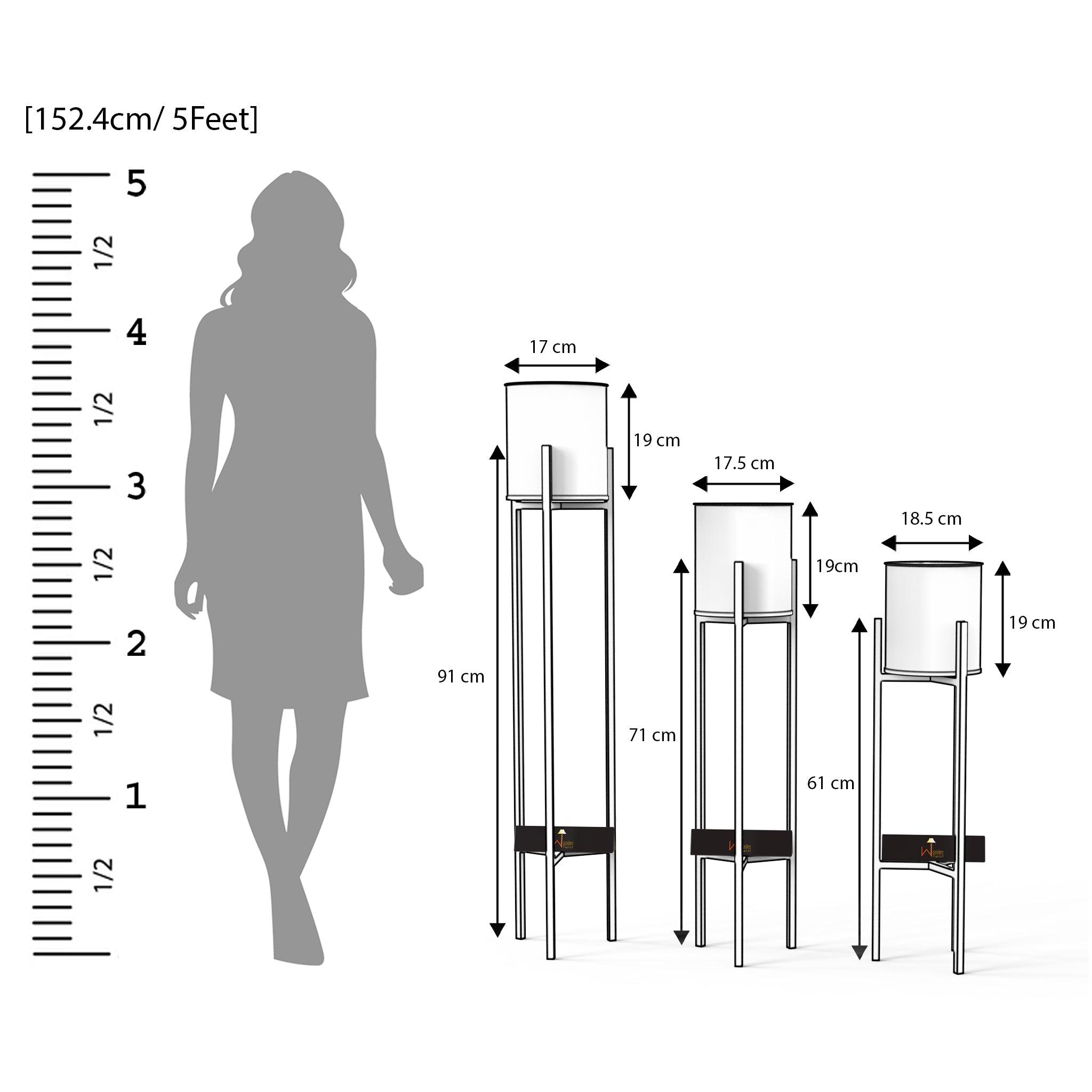 Metal Plant Stand Rack for Indoor & Outdoor (Golden Stand, White Planter Set Of 3) - WoodenTwist