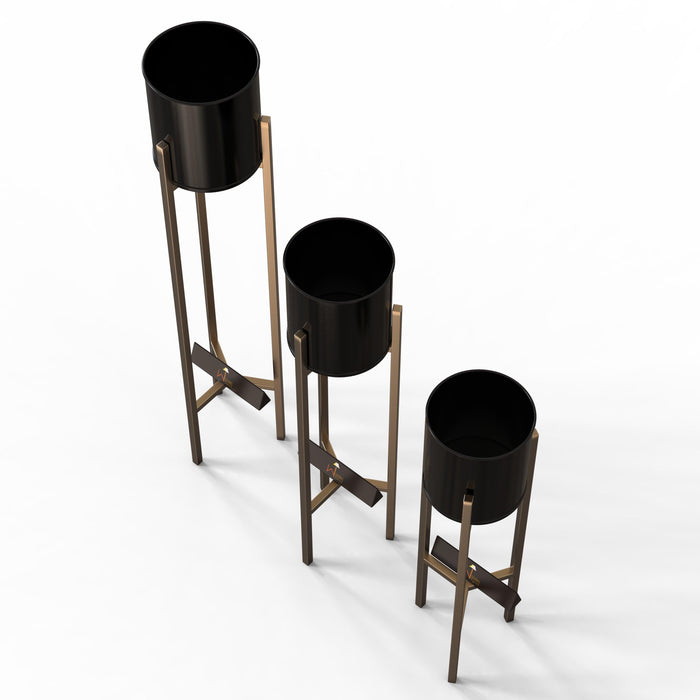 Metal Plant Stand Rack for Indoor & Outdoor (Black & Golden Set Of 3) - WoodenTwist