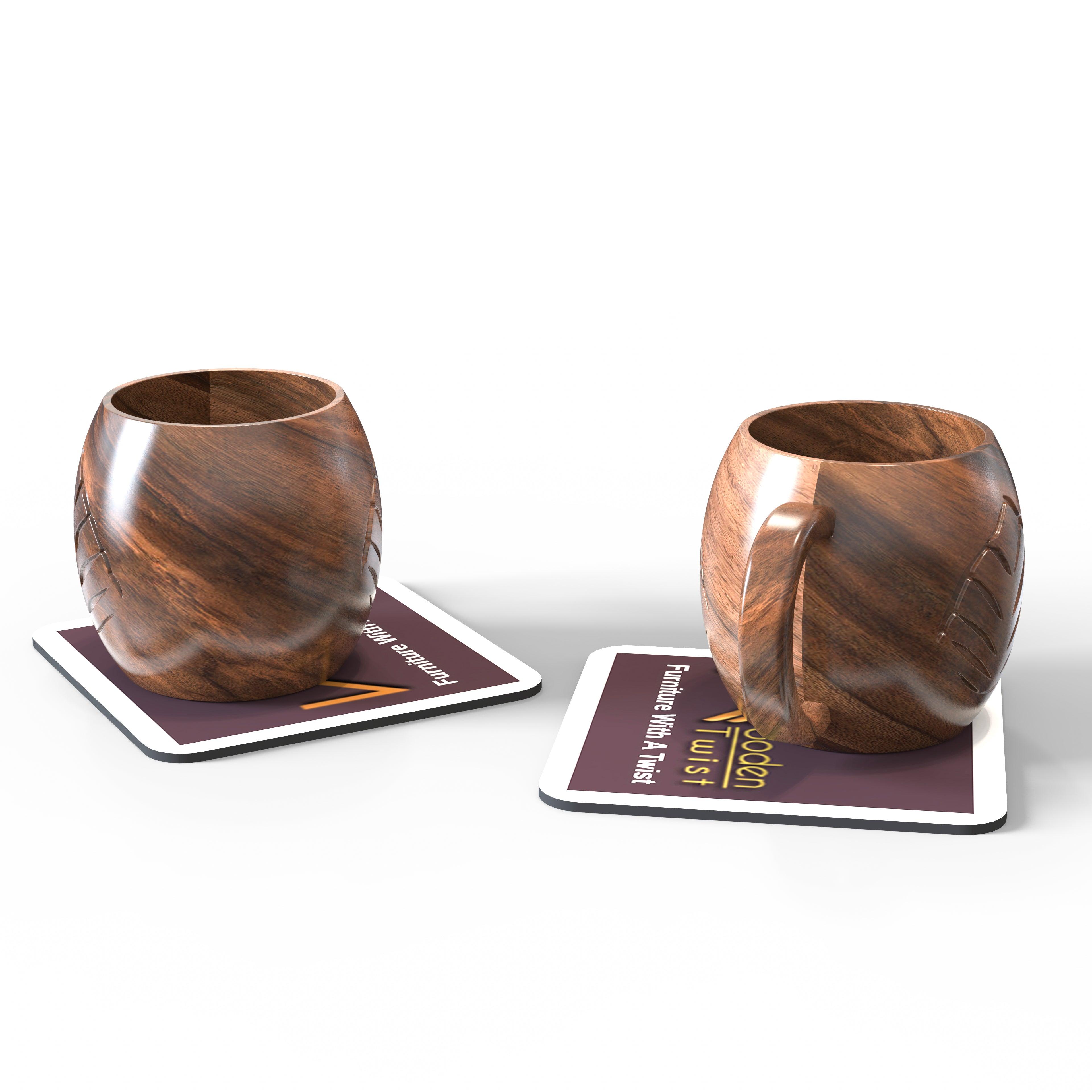 Wooden Handmade Carved Cup For Coffee, Tea (Set of 2) - WoodenTwist