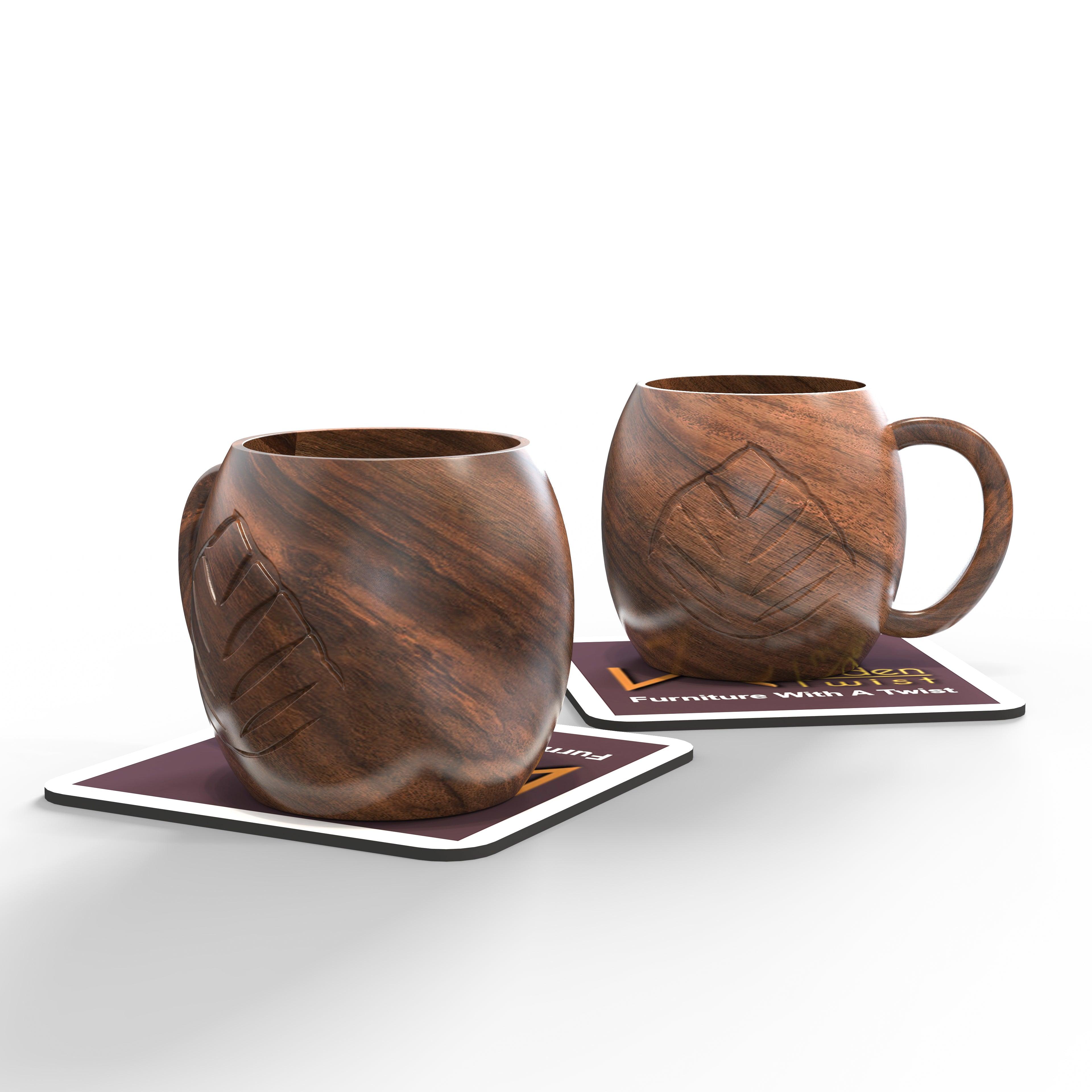 Wooden Handmade Carved Cup For Coffee, Tea (Set of 2) - WoodenTwist