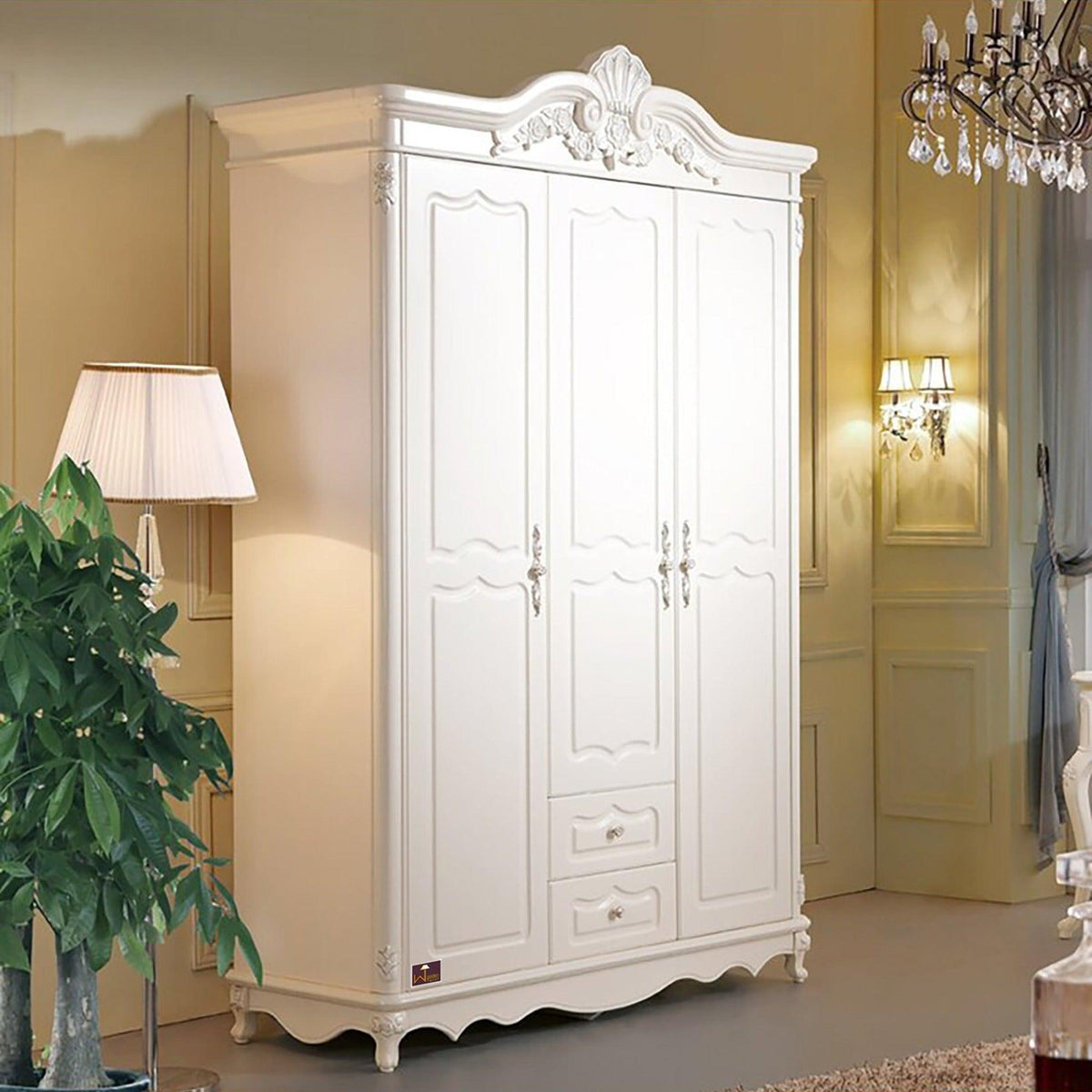 Hand Carved Premium Teak Wood 3 Door Wardrobe