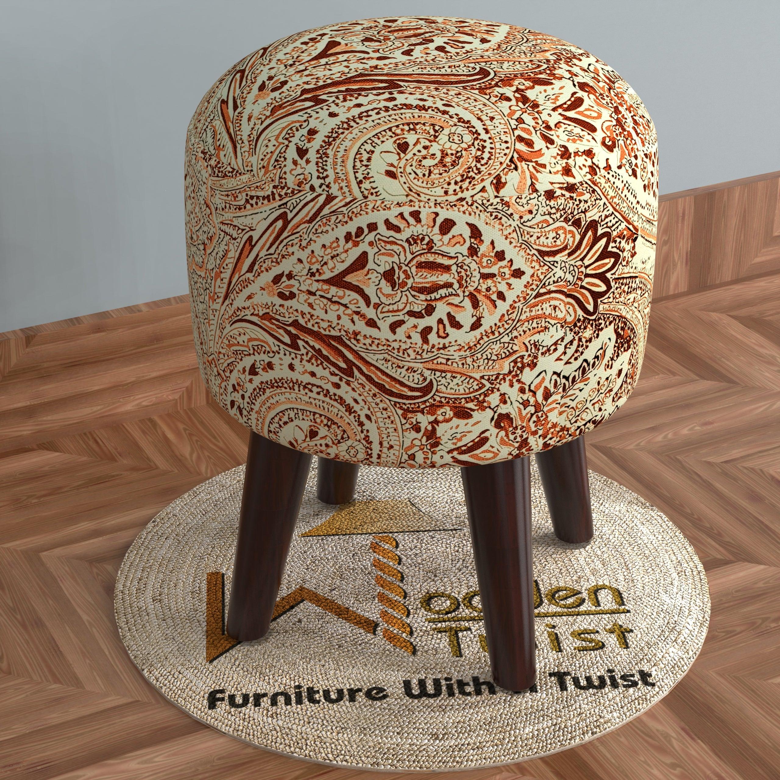 Wooden Twist Puffy Ottoman Stool For Living Room, Footrest Brown