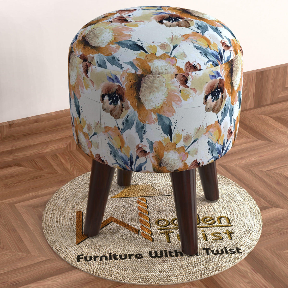 Wooden Twist Puffy Ottoman Stool For Living Room Pack Of 1 - WoodenTwist