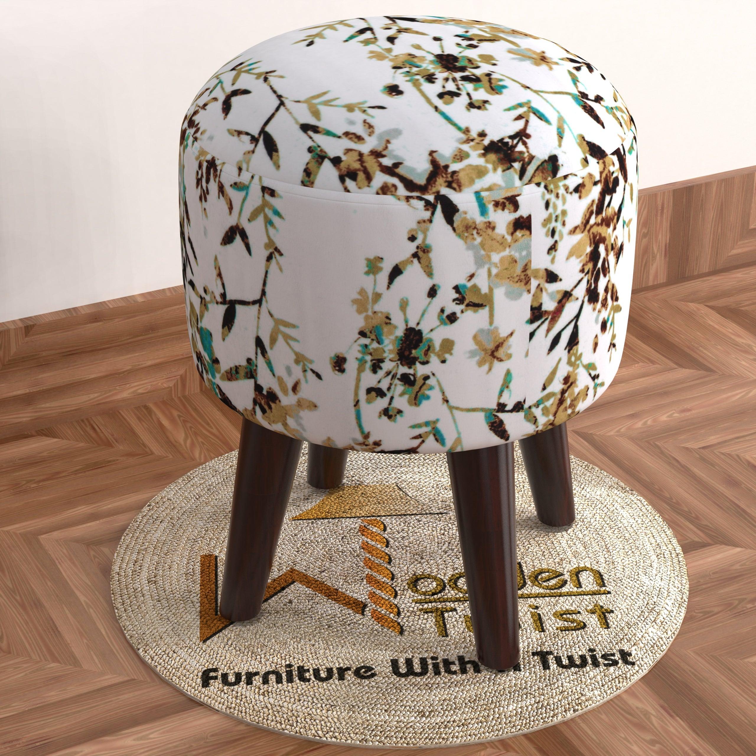 Wooden Twist Puffy Ottoman Stool For Living Room, Footrest Mustard