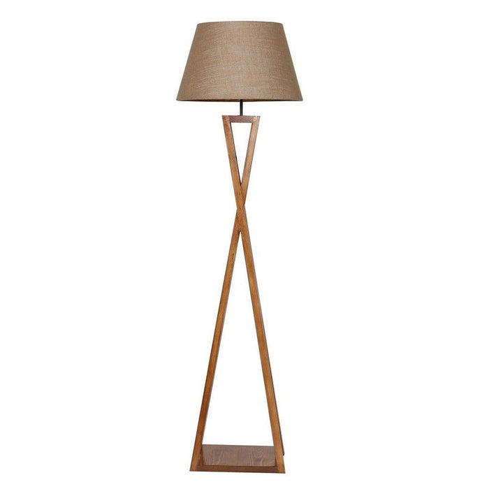 Monica Wooden Floor Lamp with Premium Beige Fabric Lampshade - WoodenTwist
