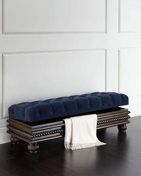 Carved Teak Wood Upholstered Flip top Storage Bench - WoodenTwist