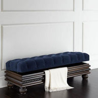 Carved Teak Wood Upholstered Flip top Storage Bench - WoodenTwist