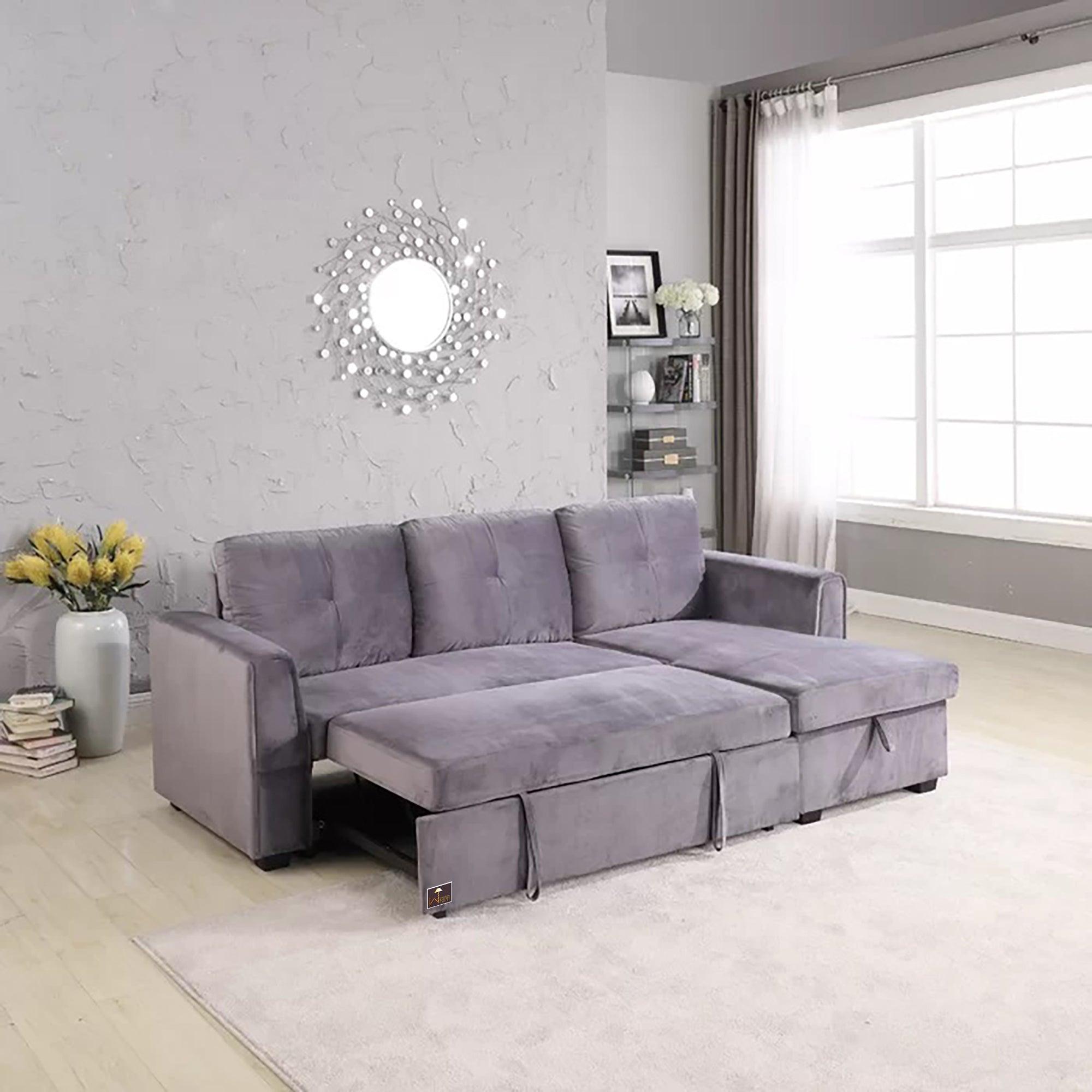 Madera 5 Seater L-Shape Sofa Cum Bed with Comfort Cushion - WoodenTwist