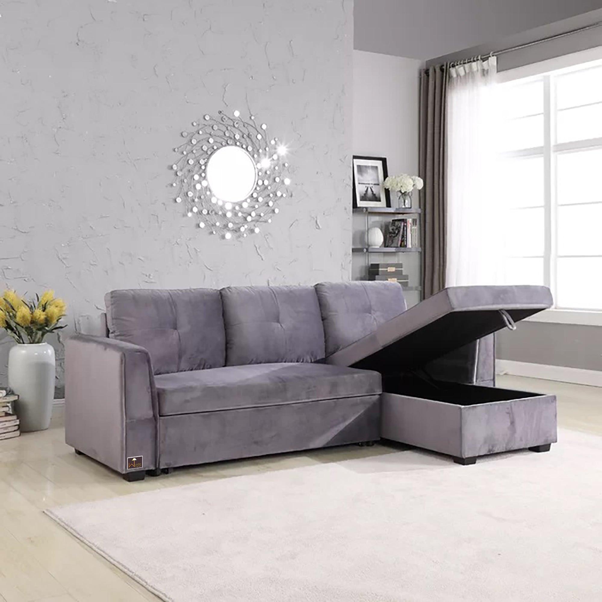 Madera 5 Seater L-Shape Sofa Cum Bed with Comfort Cushion - WoodenTwist