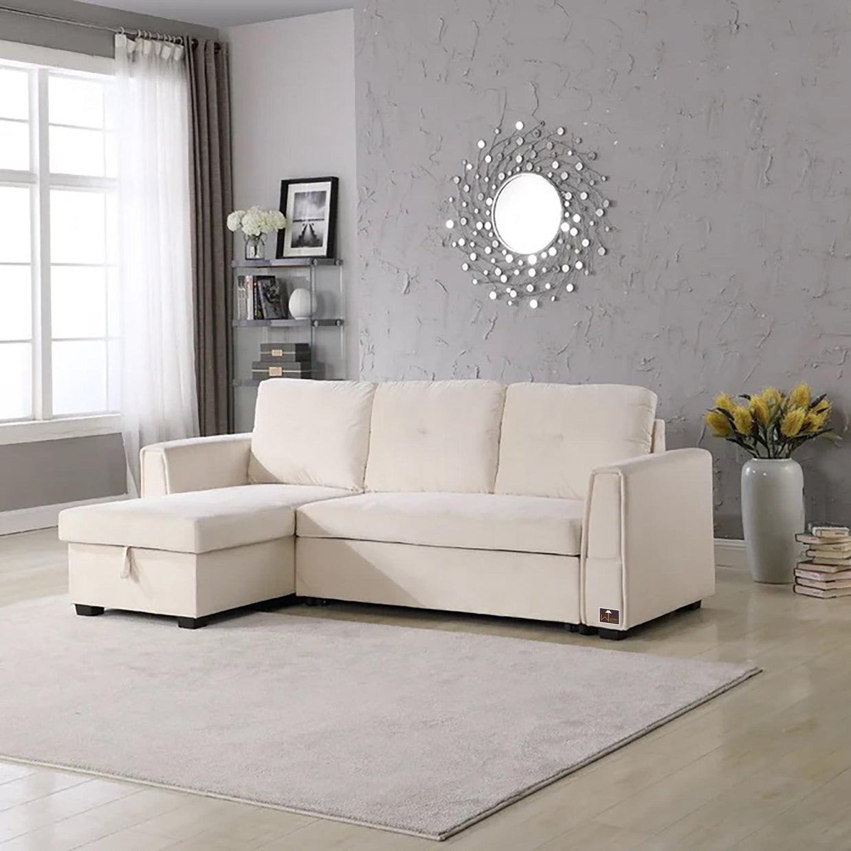 Madera 5 Seater L-Shape Sofa Cum Bed with Comfort Cushion - WoodenTwist