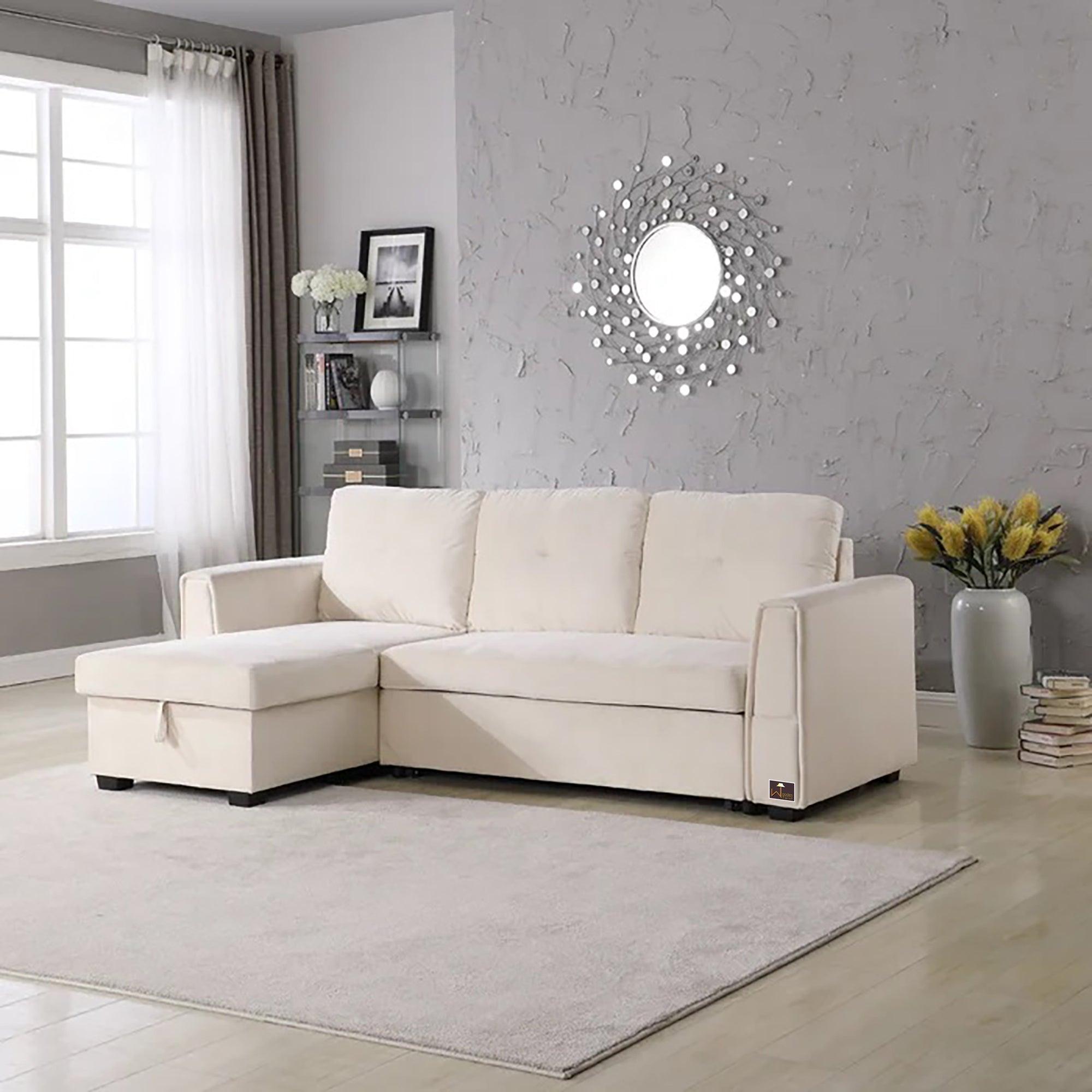 Madera 5 Seater L-Shape Sofa Cum Bed with Comfort Cushion - WoodenTwist