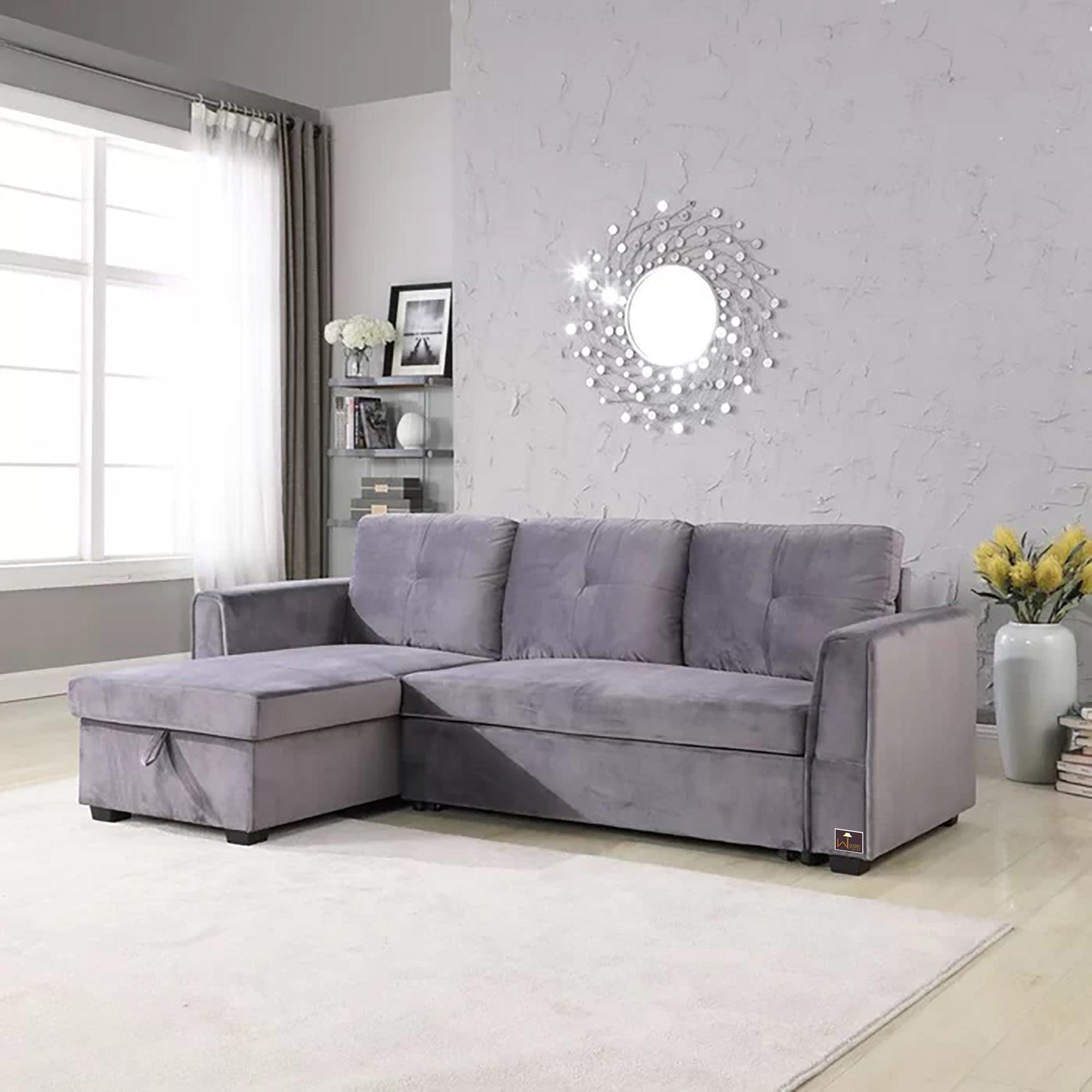 Madera 5 Seater L-Shape Sofa Cum Bed with Comfort Cushion - WoodenTwist