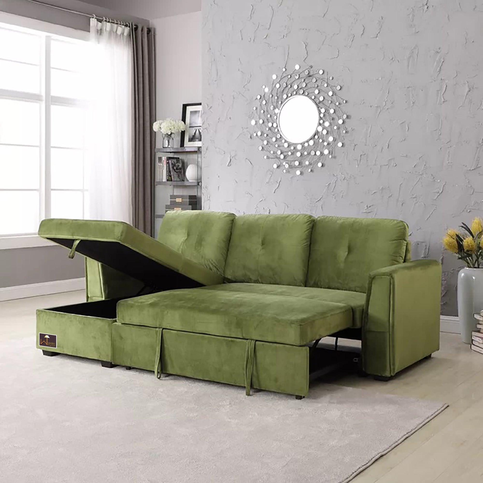 Madera 5 Seater L-Shape Sofa Cum Bed with Comfort Cushion - WoodenTwist