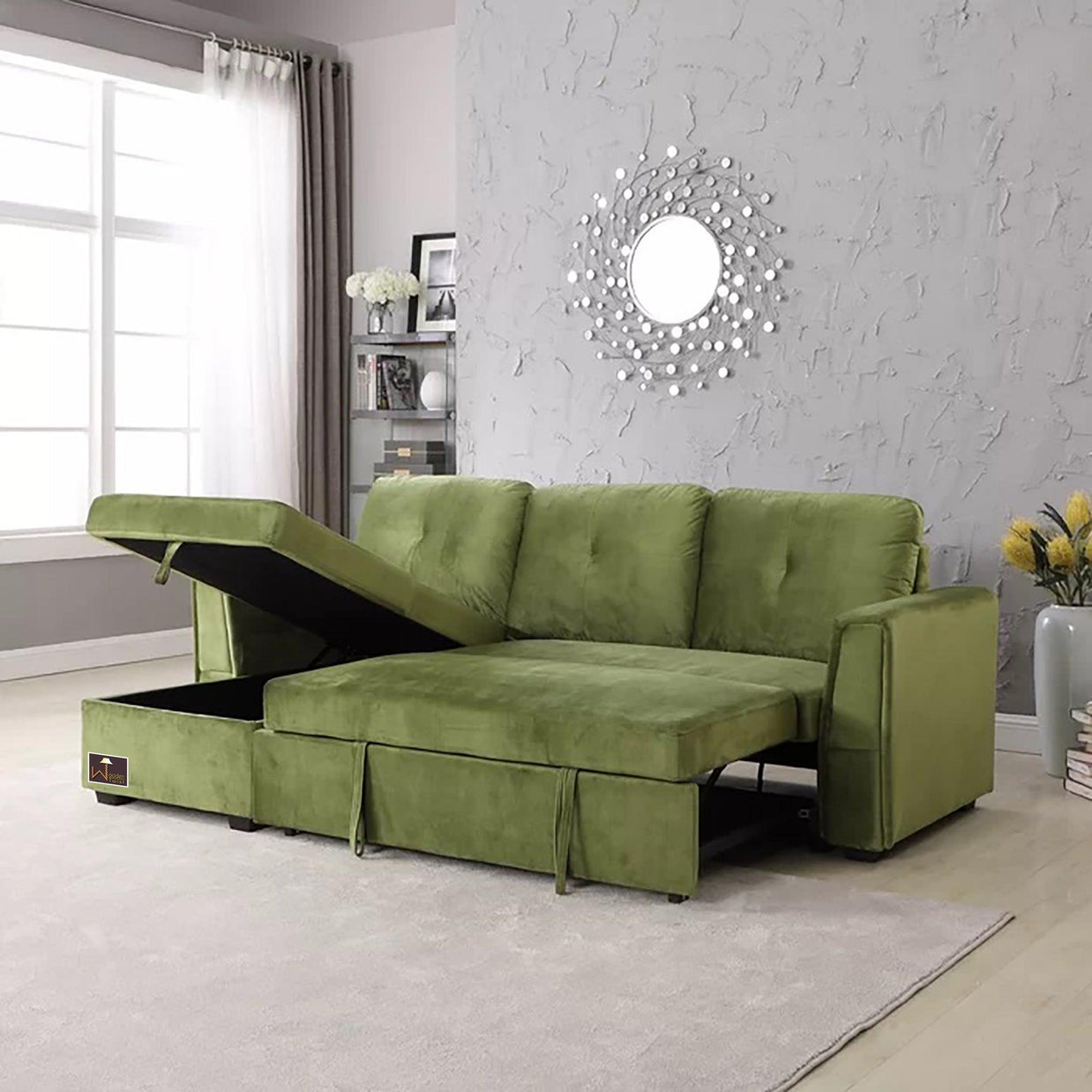 Madera 5 Seater L-Shape Sofa Cum Bed with Comfort Cushion - WoodenTwist