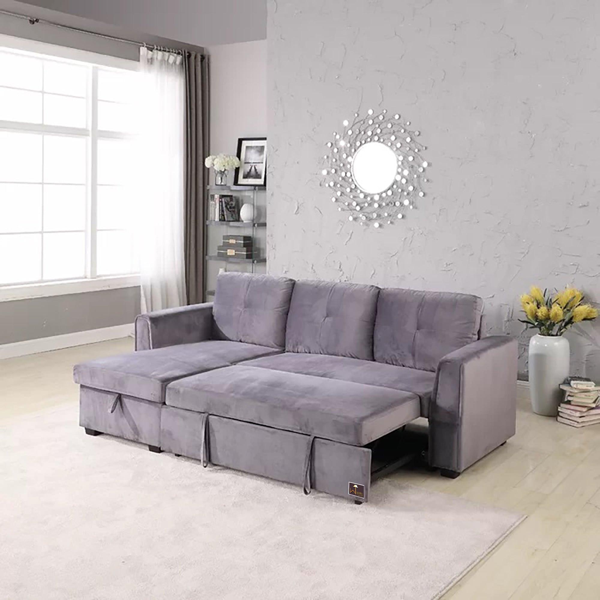 Madera 5 Seater L-Shape Sofa Cum Bed with Comfort Cushion - WoodenTwist