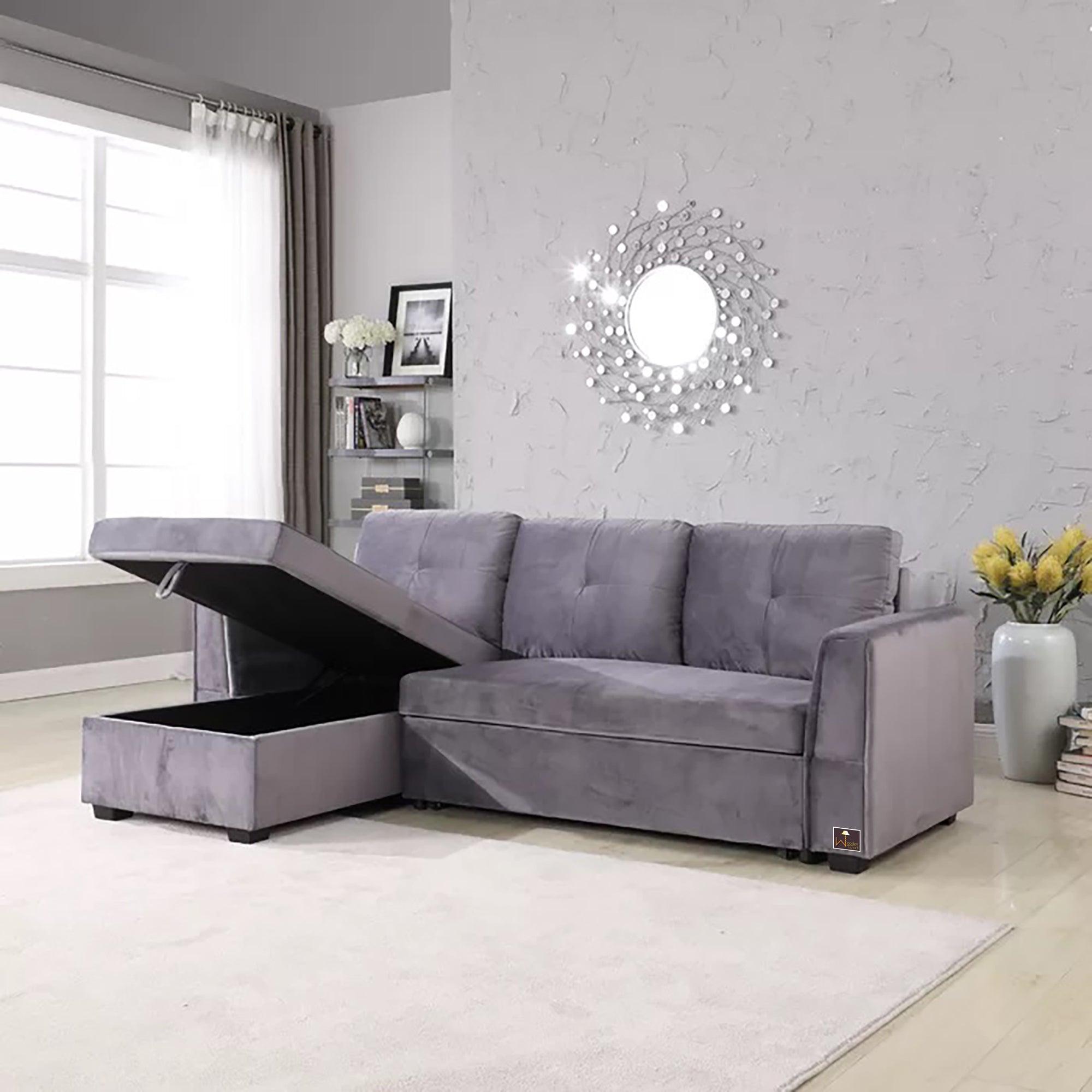 Madera 5 Seater L-Shape Sofa Cum Bed with Comfort Cushion - WoodenTwist