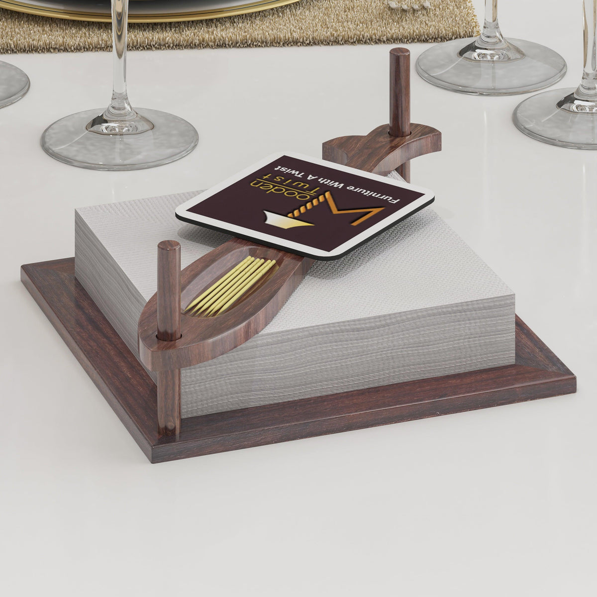 Servilleta Sheesham Wood Napkin & Tissue Holder for Dining Table - close-up view