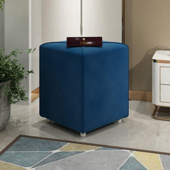 Stool for Living Room Soft Fabric Comfortable Cushion Ottoman Stool (Navy Blue) - WoodenTwist