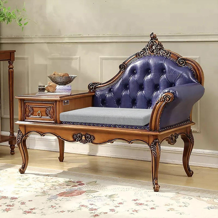 Luxury Antique Hand Carved Chaise Lounge Coffee And Phone Table With Storage - WoodenTwist