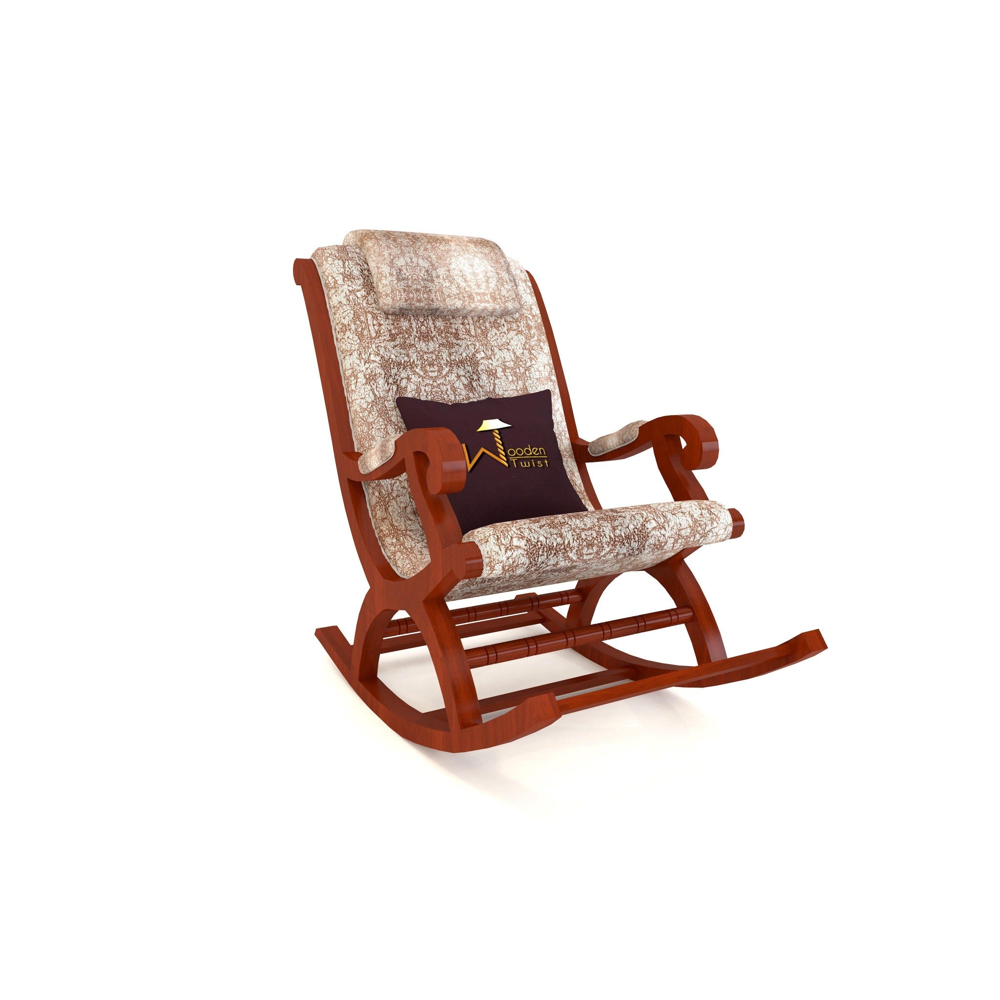 Mecedora Sheesham Wood Rocking Chair With Textured Sweat Fabric - WoodenTwist