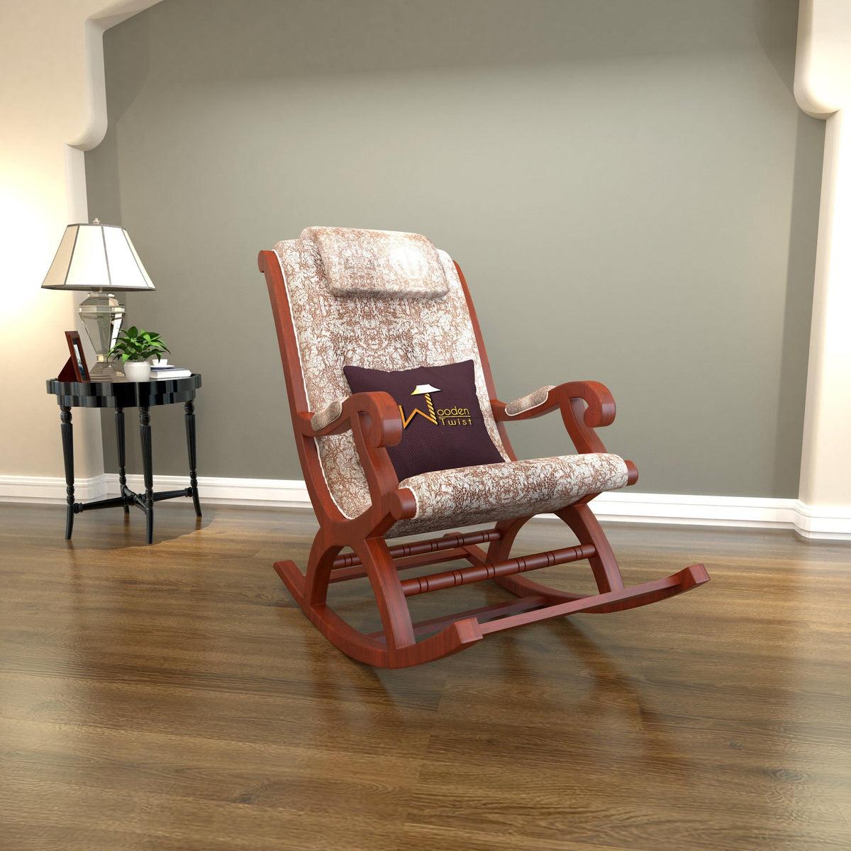 Mecedora Sheesham Wood Rocking Chair With Textured Sweat Fabric - WoodenTwist