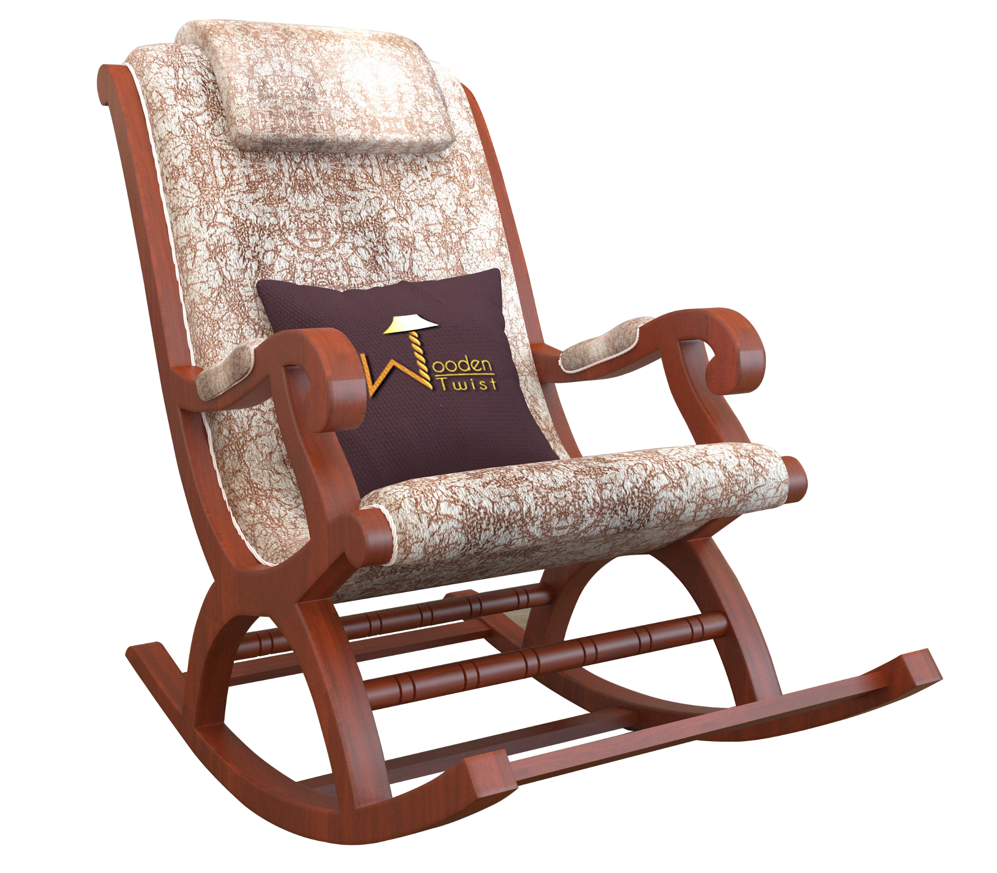 Mecedora Sheesham Wood Rocking Chair With Textured Sweat Fabric - WoodenTwist