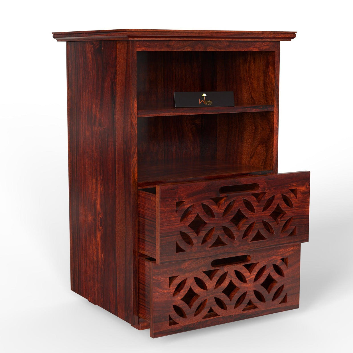 Mango Wood Bed Side Table Cabinet with 2 Drawer for Bed Room - WoodenTwist