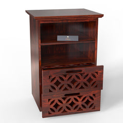 Teak Wood Bed Side Table Cabinet with 2 Drawer for Bed Room - WoodenTwist