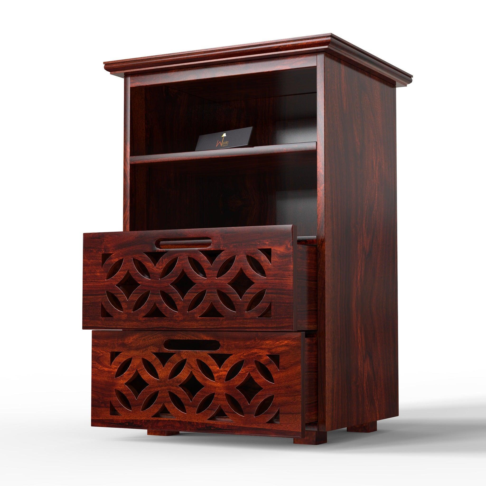 Mango Wood Bed Side Table Cabinet with 2 Drawer for Bed Room - WoodenTwist