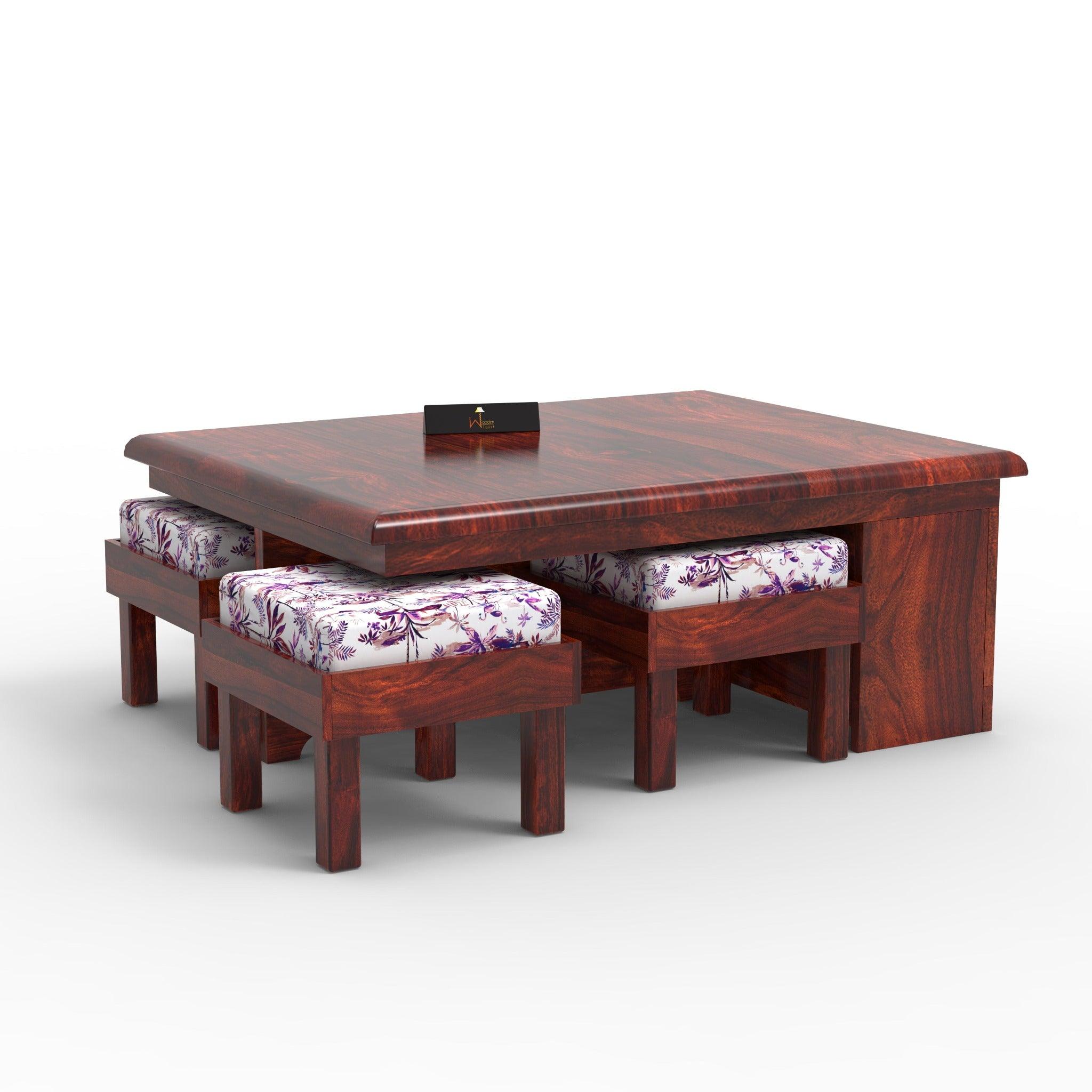 Esto Teak Wood Coffee Table Set With Side Storage - WoodenTwist