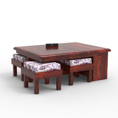 Esto Teak Wood Coffee Table Set With Side Storage - WoodenTwist