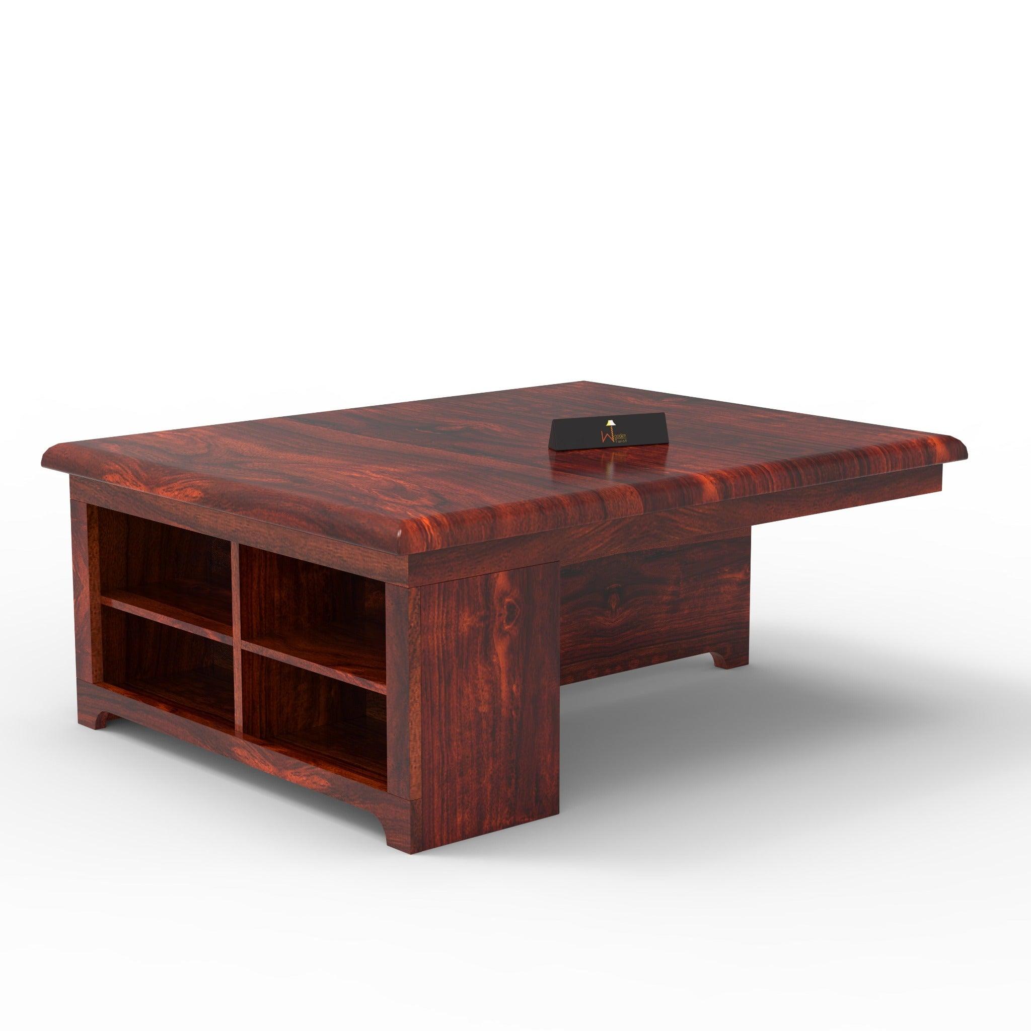 Esto Teak Wood Coffee Table Set With Side Storage - WoodenTwist